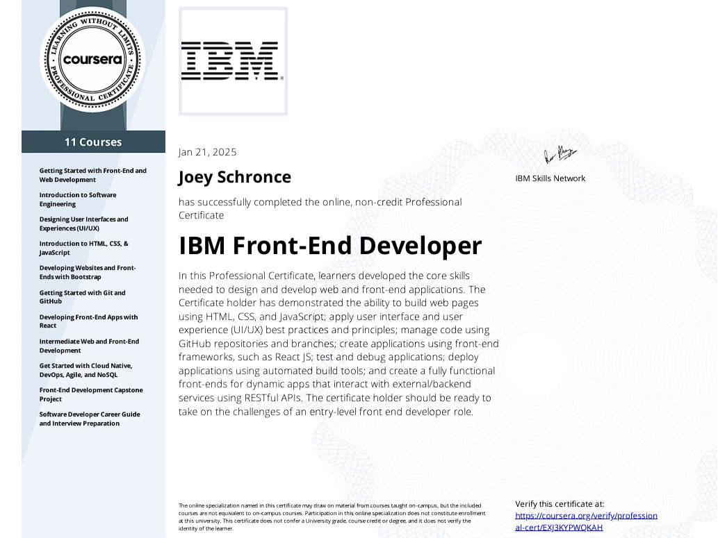 Frontend Certificate