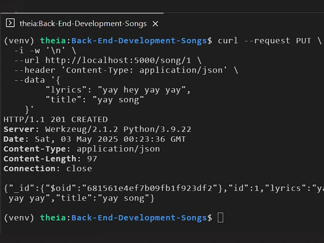 Songs Project Screenshot